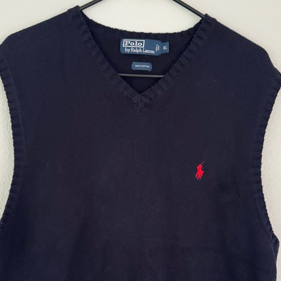 Polo by Ralph Lauren Mens‎ XL V Neck Knit Sweater Vest Cotton Red Pony Logo - Picture 1 of 6
